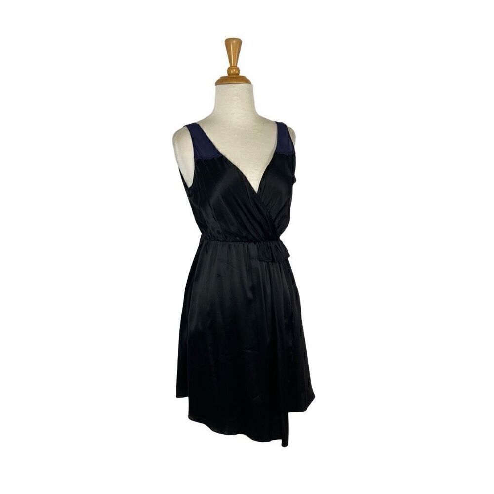 Geren Ford S Black Silk Dress Faux Wrap Surplice Neck VTG Y2K CoverUp Evening